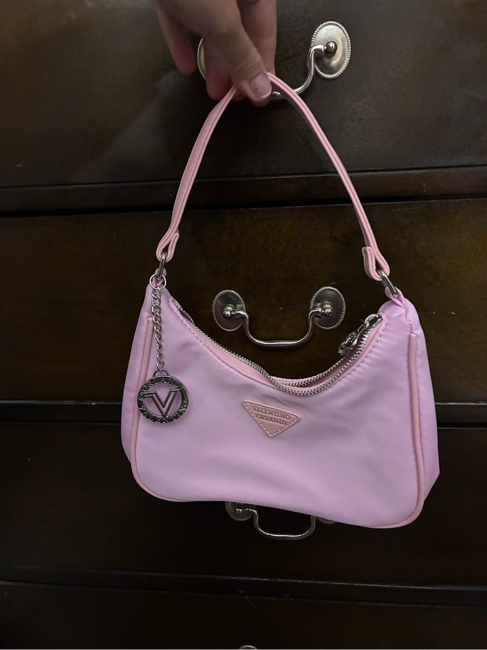 Valentino Orlandi Pink Shoulder Bag with Logo Charm